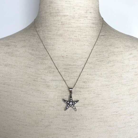 Sterling Silver 925 Starfish Seastar Cubic Zirconia Pendant Necklace 18" Chain - Picture 2 of 16